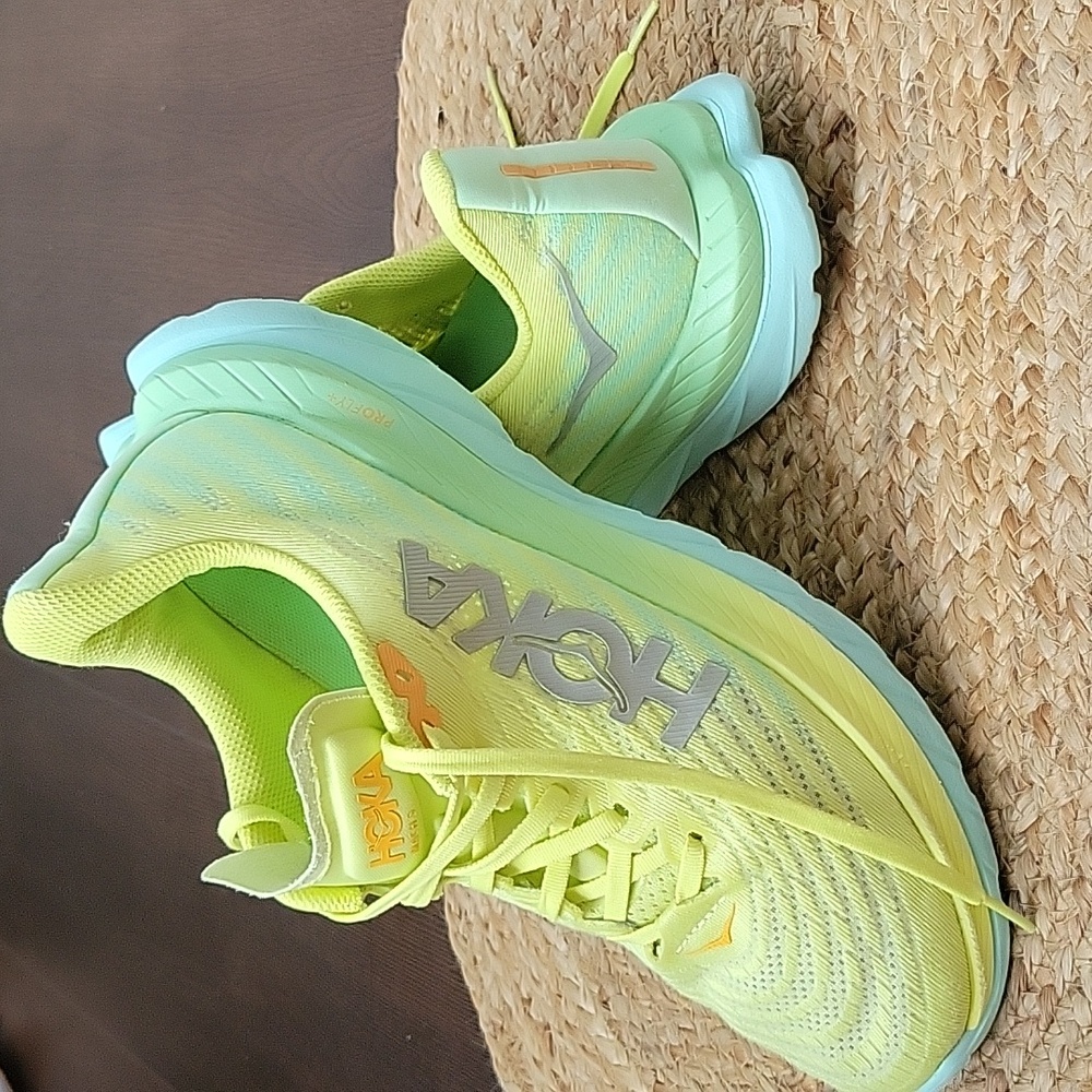 Hoka Women's Vibrant Yellow and Light Blue Running Shoes